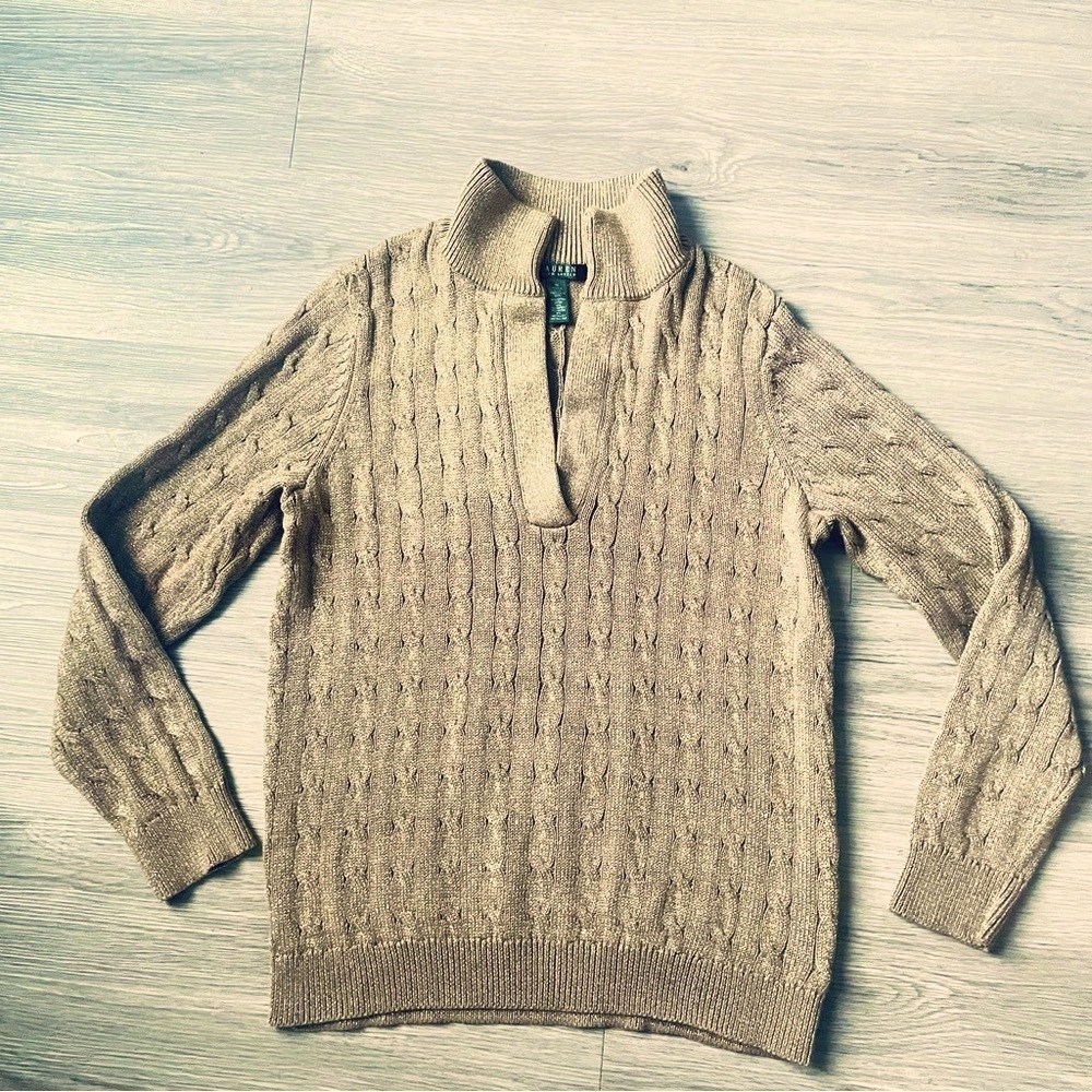 LAUREN RALPH LAUREN GOLD KNITTED POLO COLLAR SWEATER VNECK  SIZE 1X